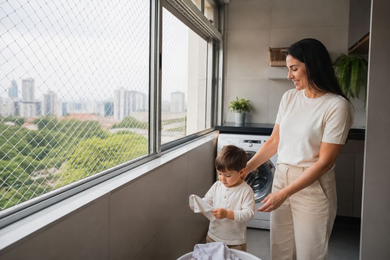 segurança na área de serviço do apartamento com criança