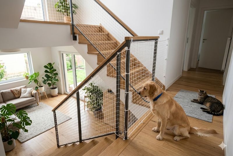 Rede de proteção para escadas com pets em casa